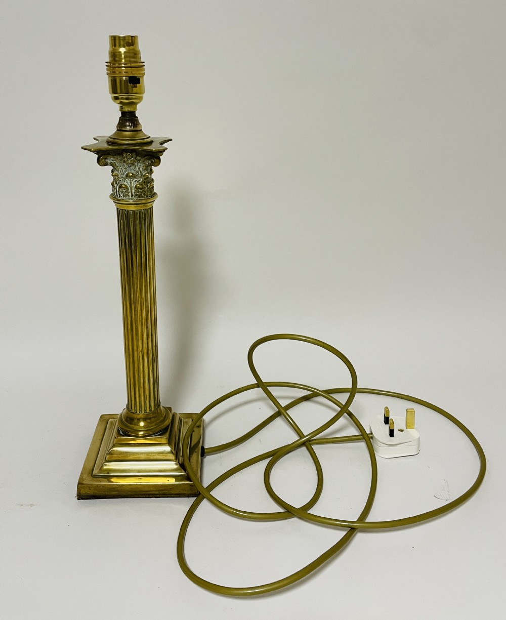 Antique Brass Corinthian Column Table Lamp View VIII