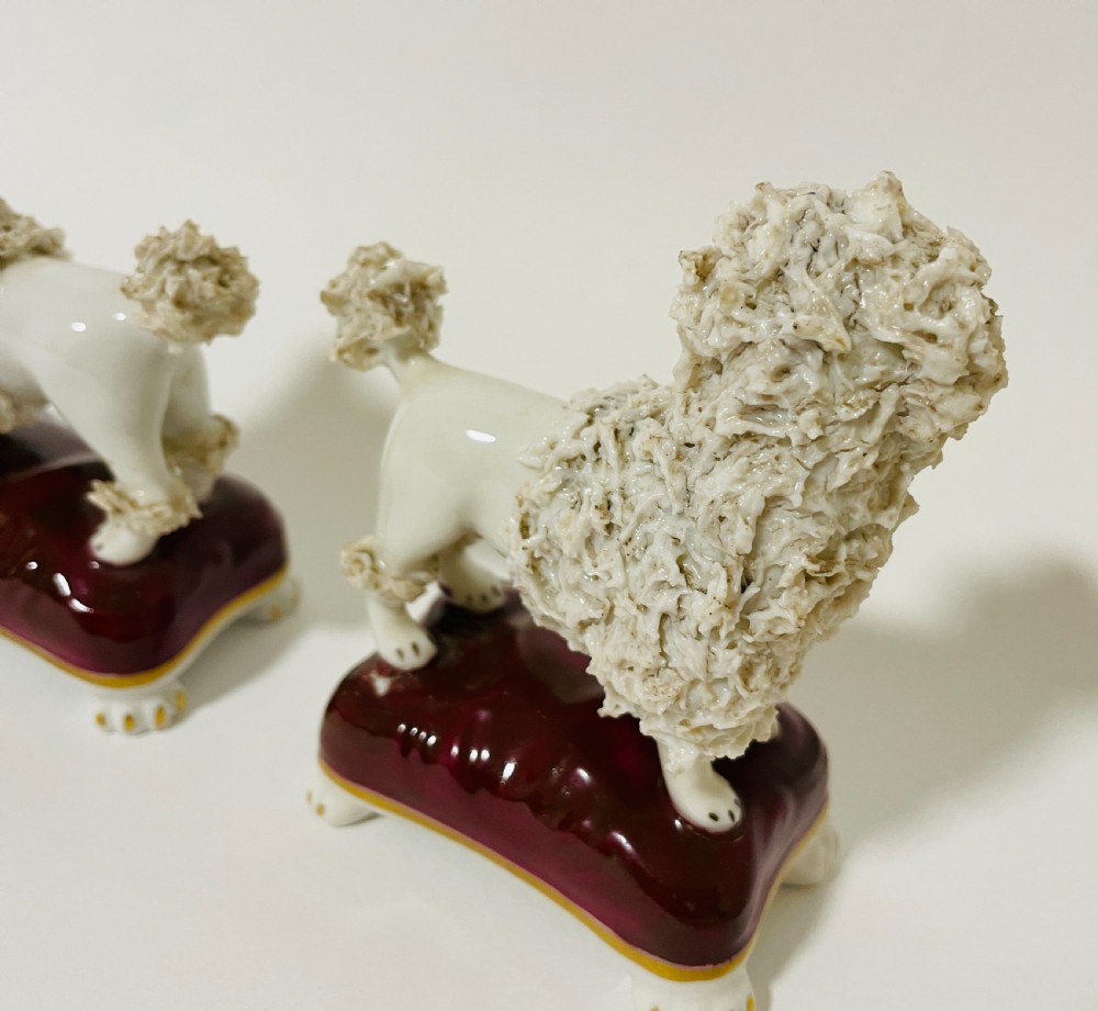Pair of Antique Pottery Poodles View III