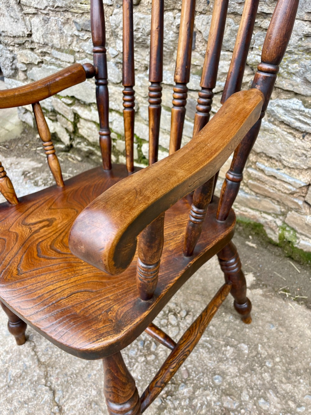 Antique Elm Windsor Farmhouse Chair View XVI