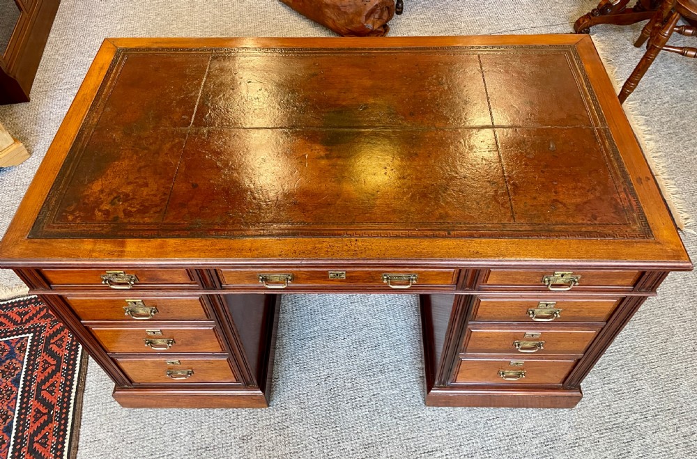 Antique Edwardian Maple & Co Pedestal Desk View VII