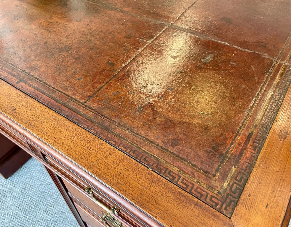 Antique Edwardian Maple & Co Pedestal Desk View XX
