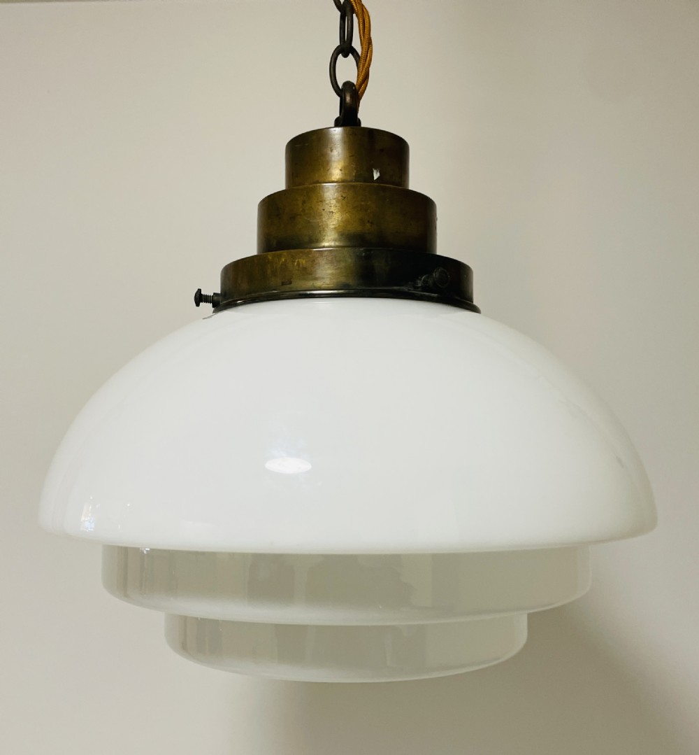Art Deco Stepped Opaline Pendant Light