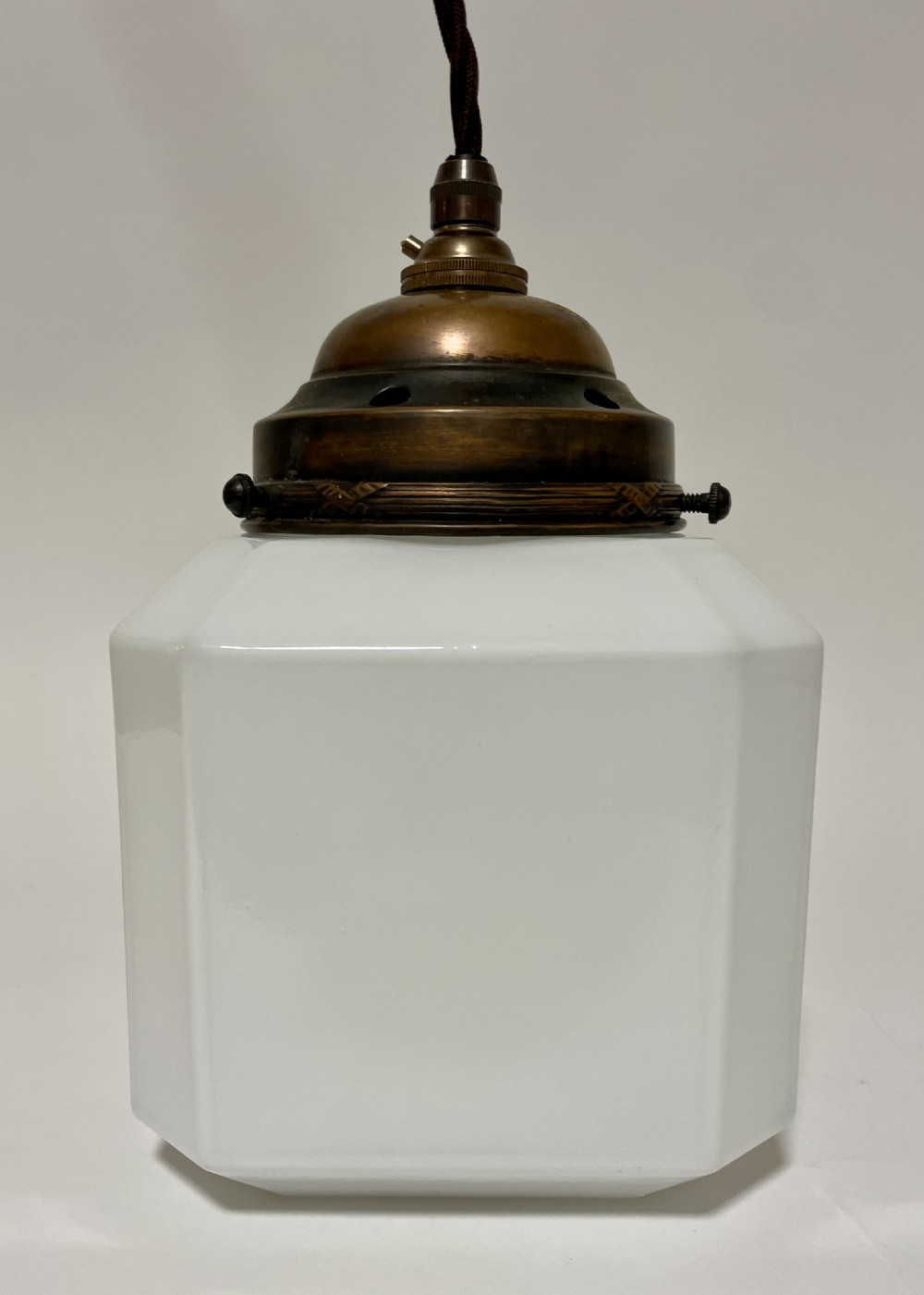 Antique Square Opaline Pendant Light View V