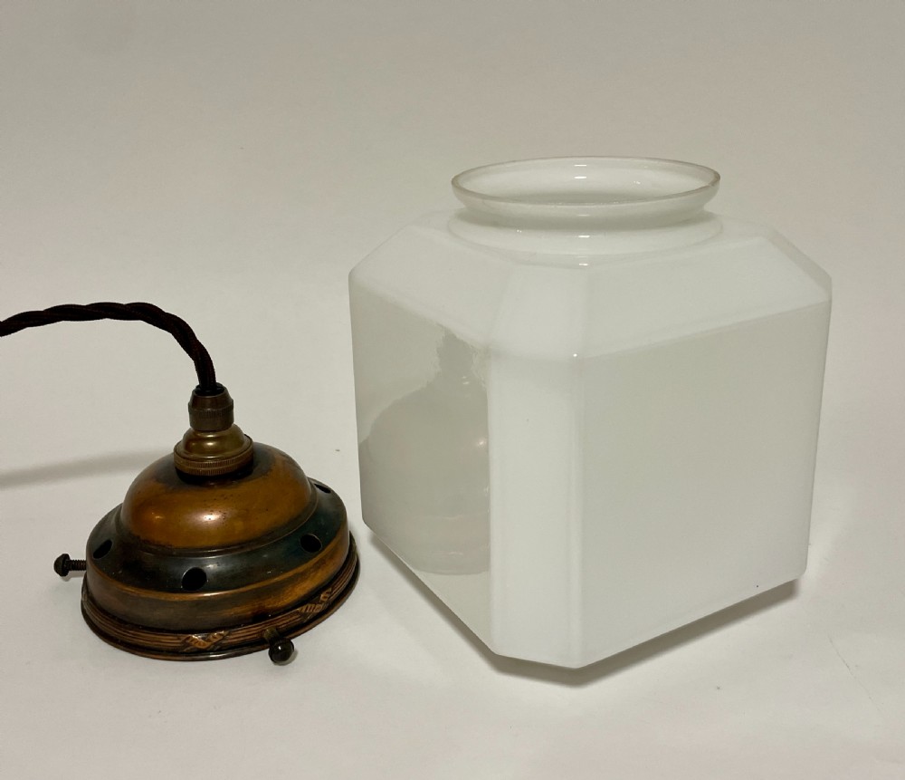 Antique Square Opaline Pendant Light View X