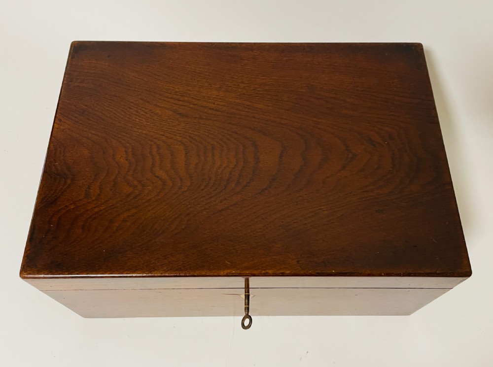 Antique Oak Document Box with Key View IX