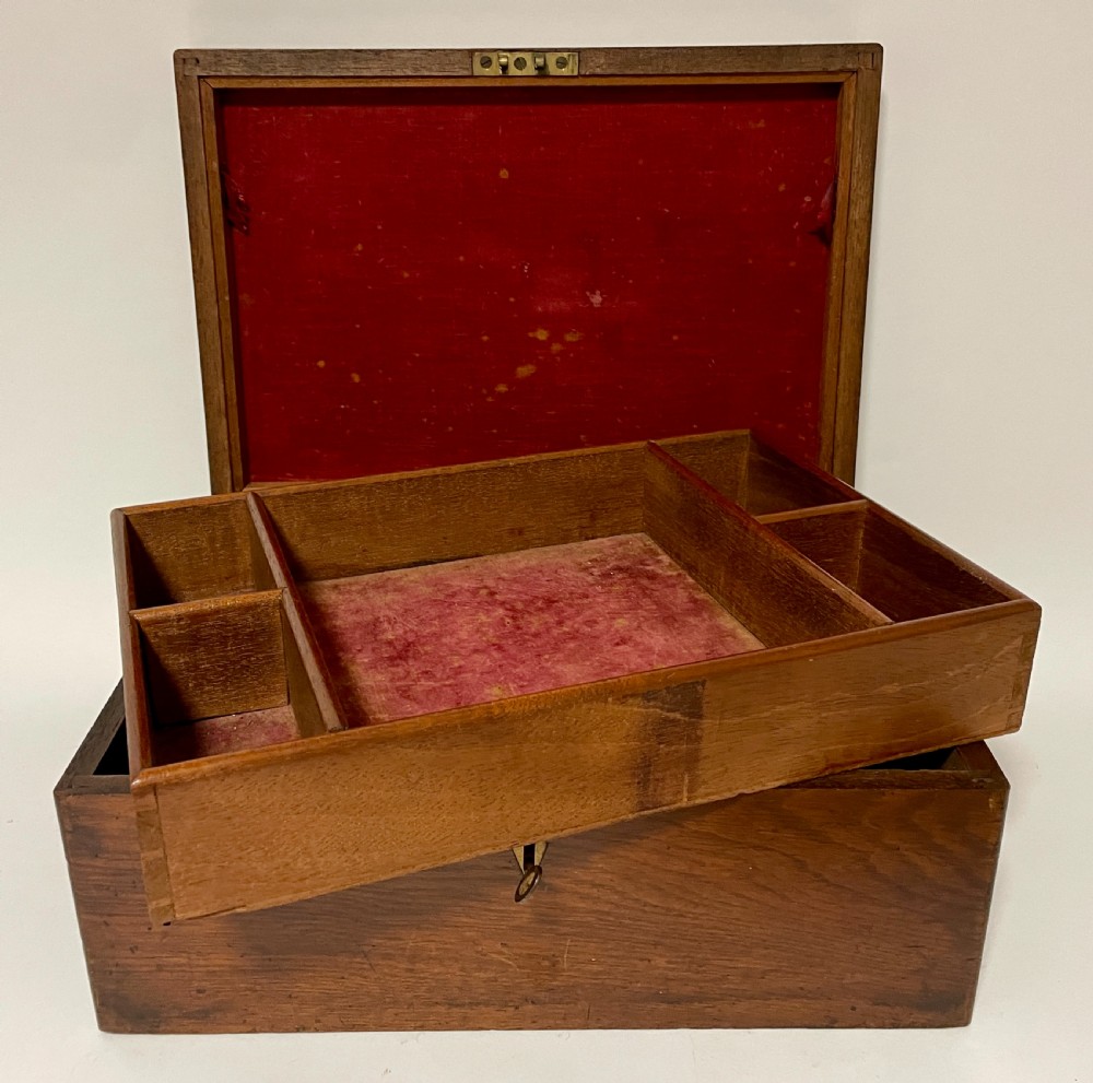 Antique Oak Document Box with Key View XIV