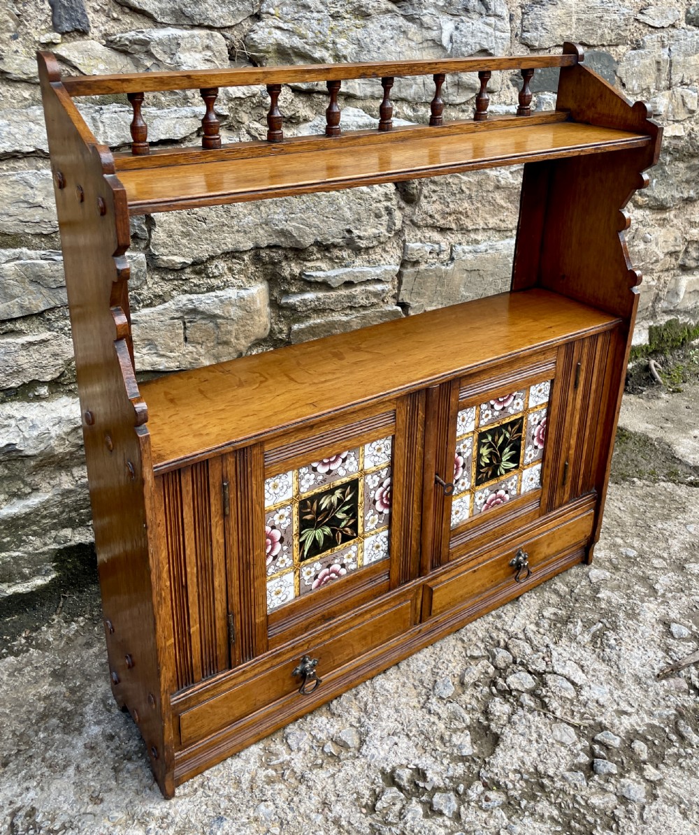 Arts and Crafts Oak Hanging Wall Cabinet View III