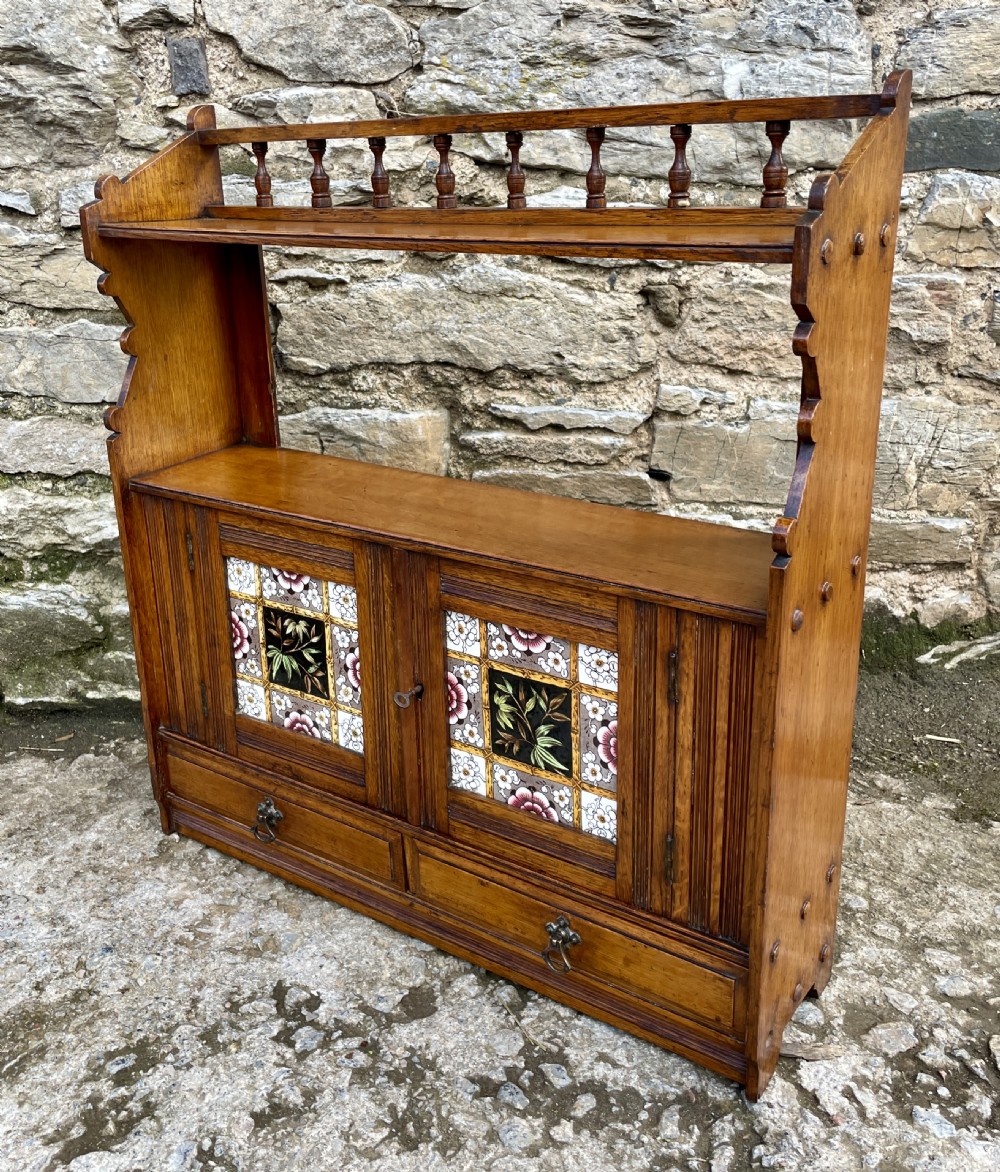 Arts and Crafts Oak Hanging Wall Cabinet View XIV