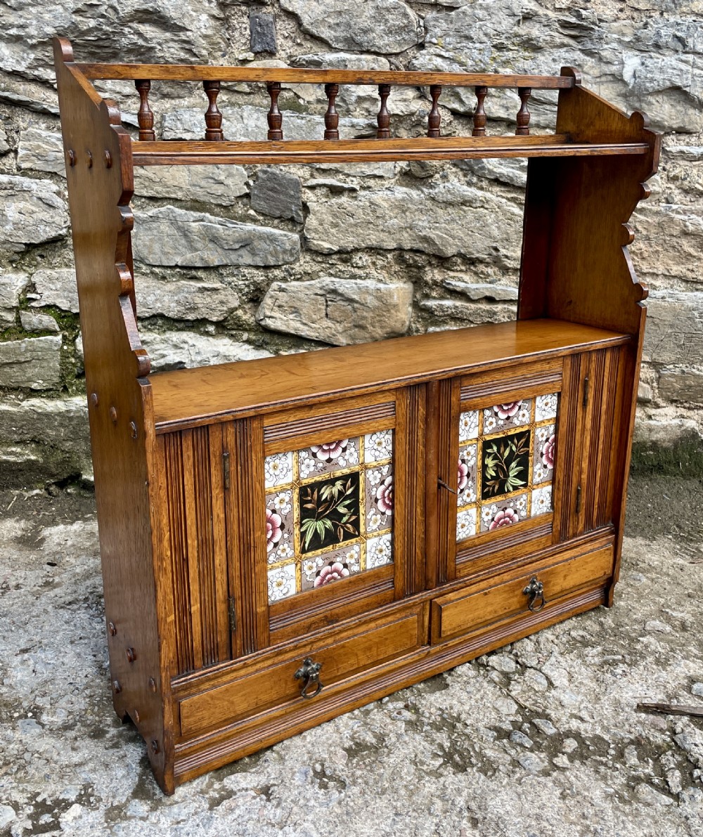 Arts and Crafts Oak Hanging Wall Cabinet View XVI