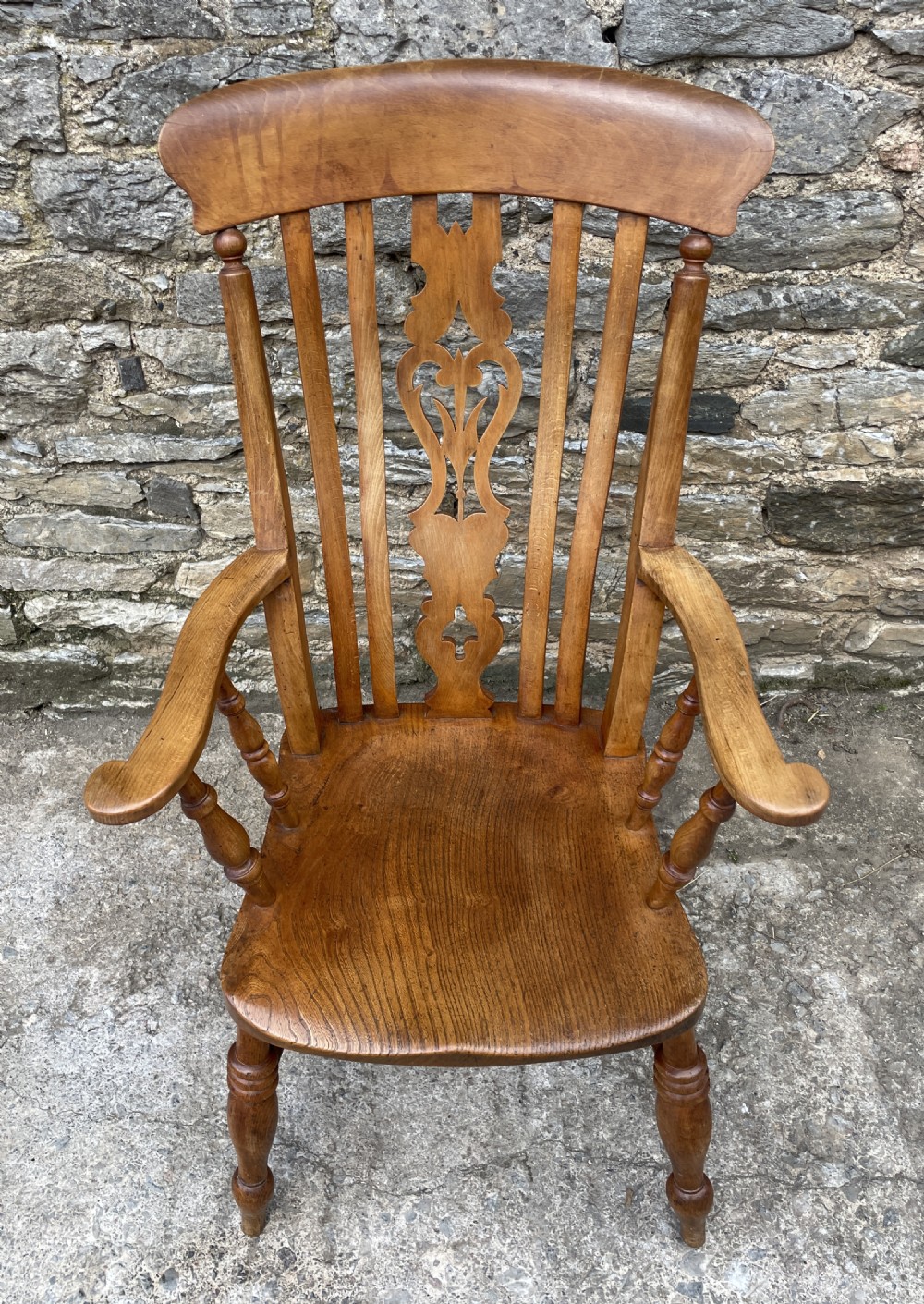 Antique Elm Lathe Back Farmhouse Chair View III
