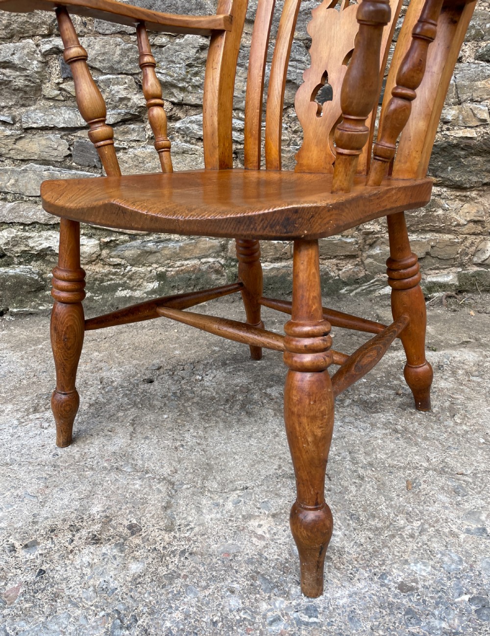 Antique Elm Lathe Back Farmhouse Chair View V
