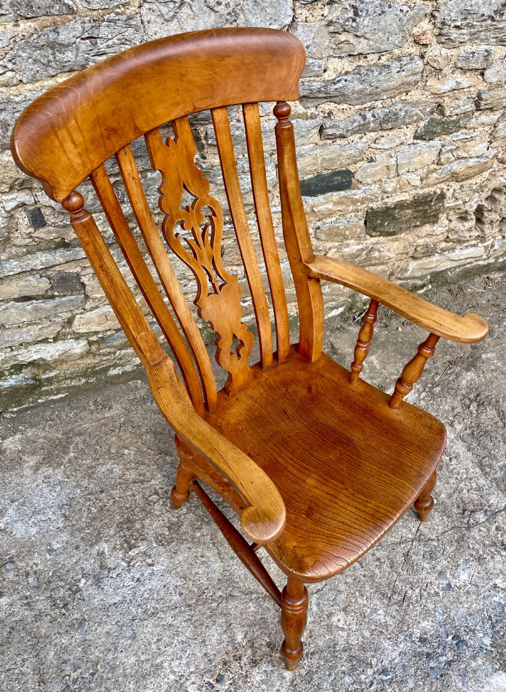 Antique Elm Lathe Back Farmhouse Chair View VII