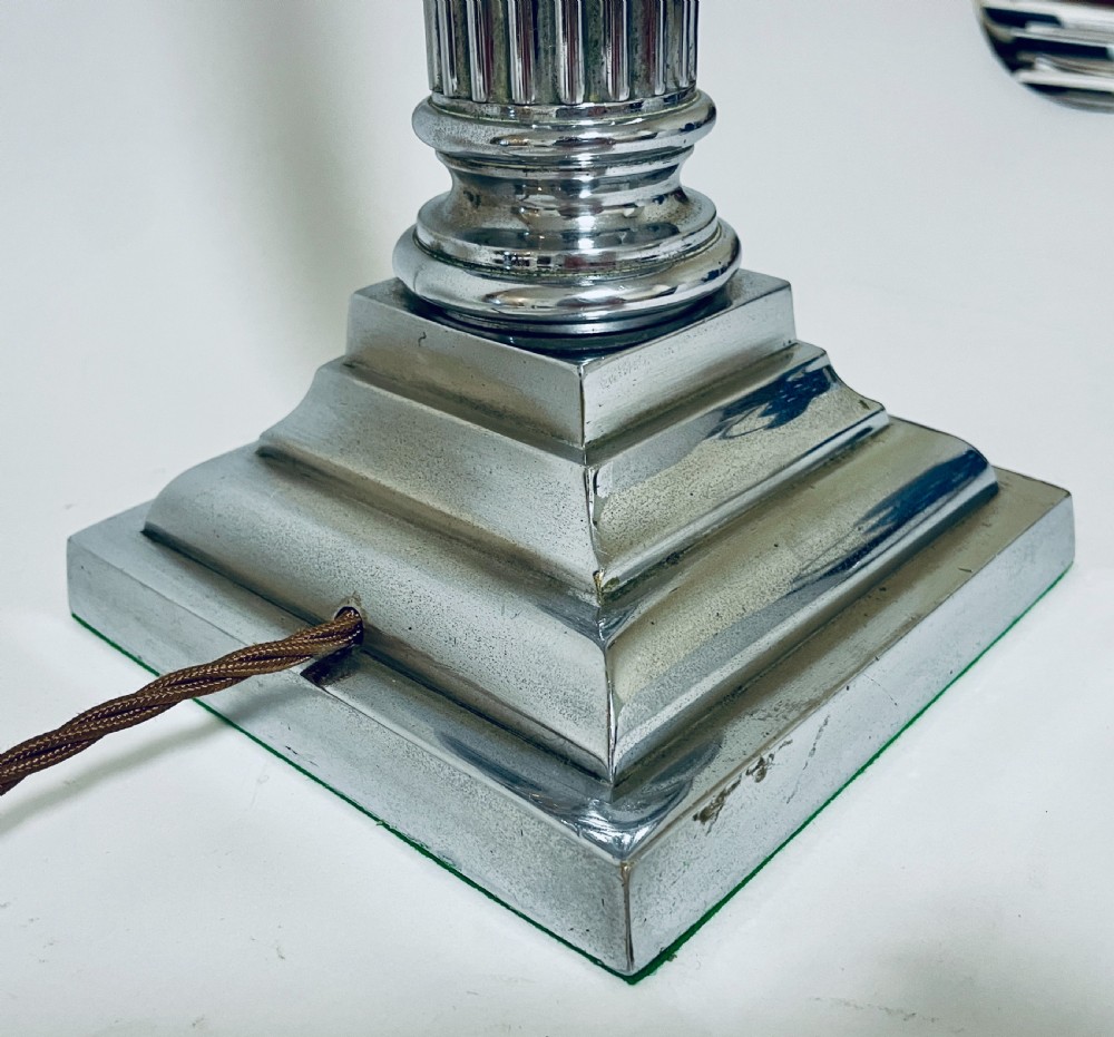Antique Silver Plated Column Table Lamp View VI