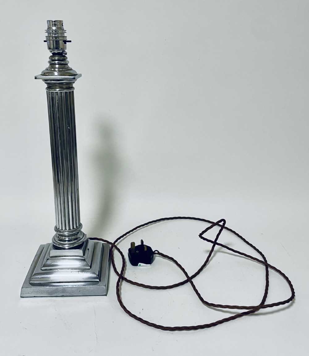 Antique Silver Plated Column Table Lamp View XI