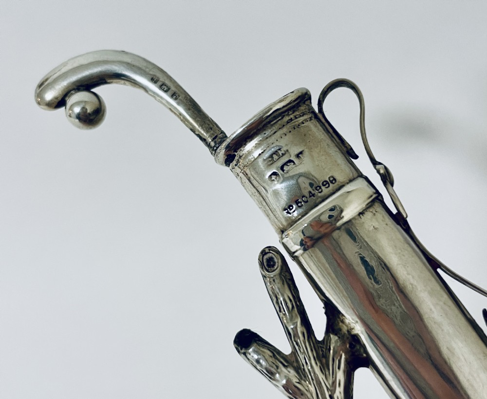 Antique Silver Golfing Hat Pin / Ring Stand View X