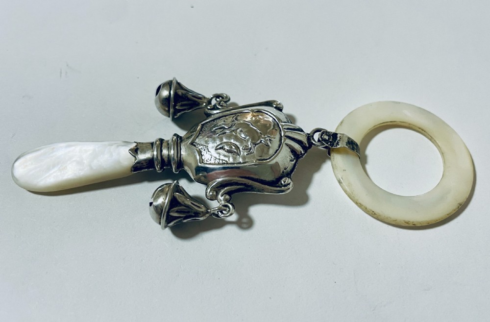Antique Silver Baby's Teething Rattle View III