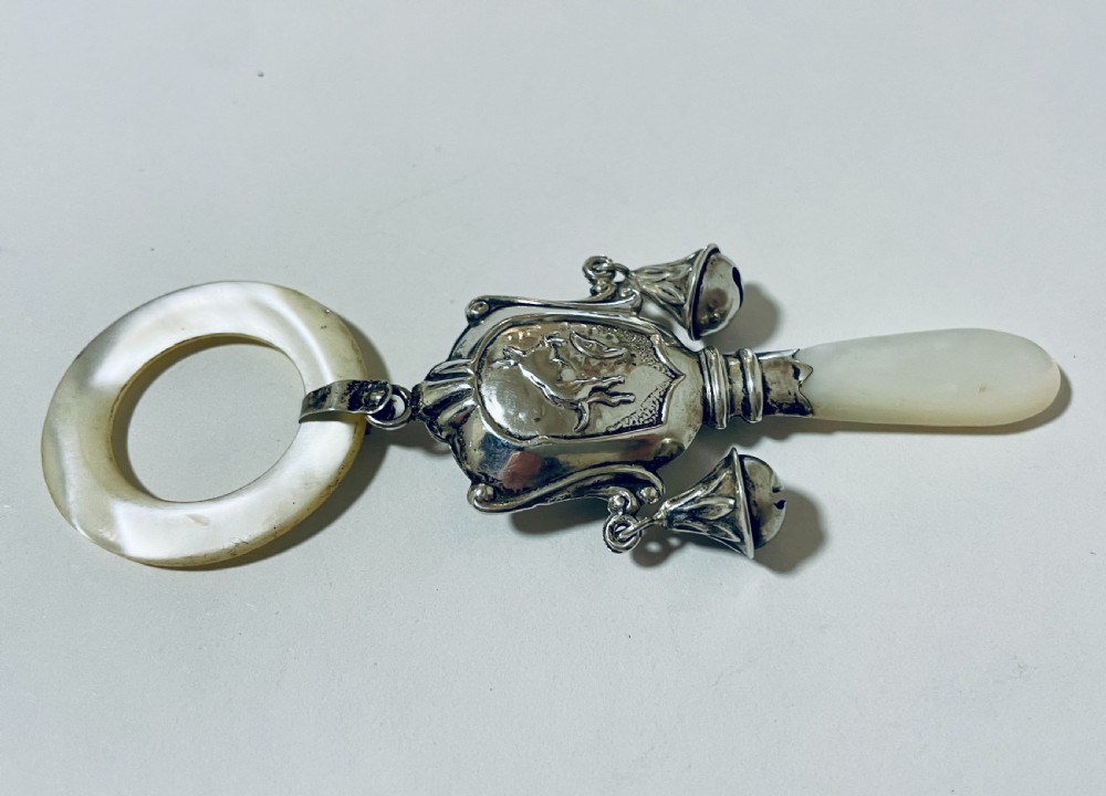 Antique Silver Baby's Teething Rattle View V