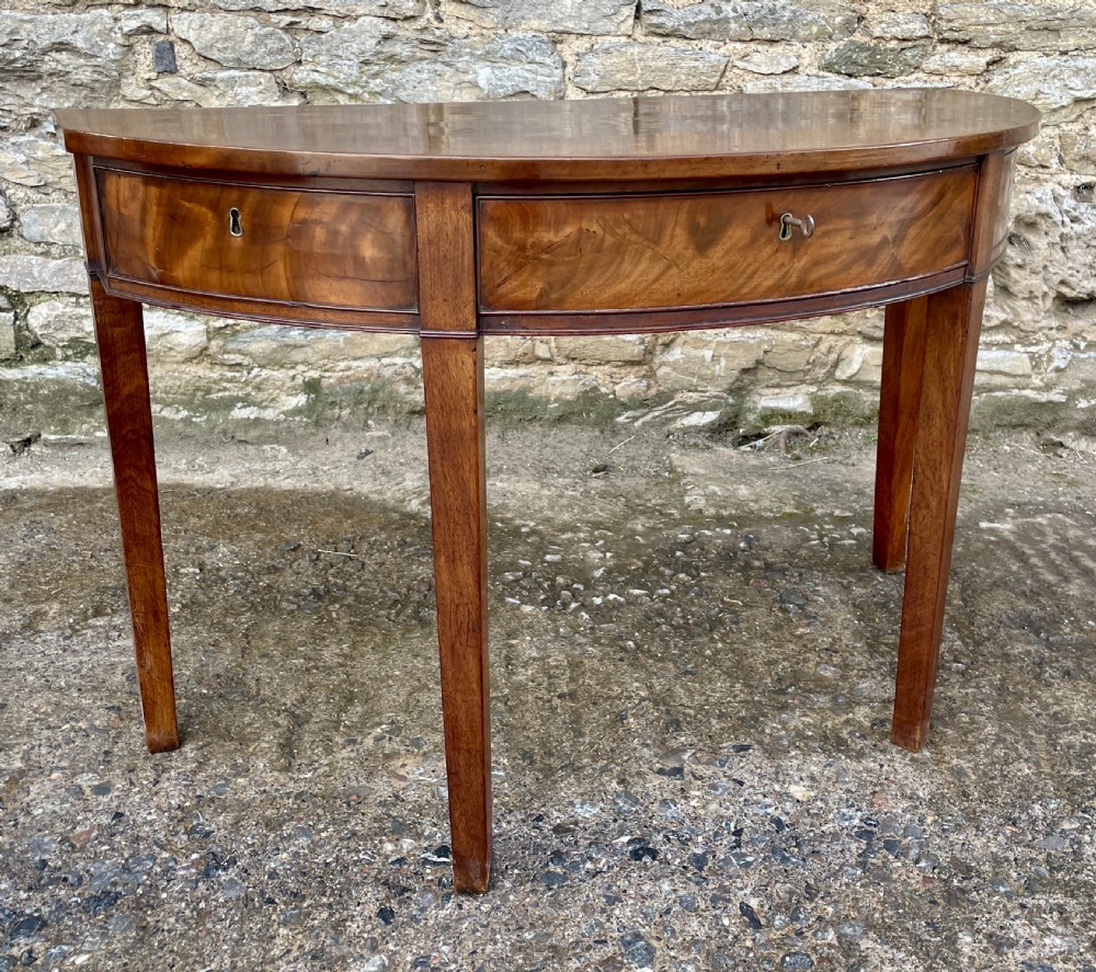 Georgian Mahogany Demi Lune Table with Drawer View X