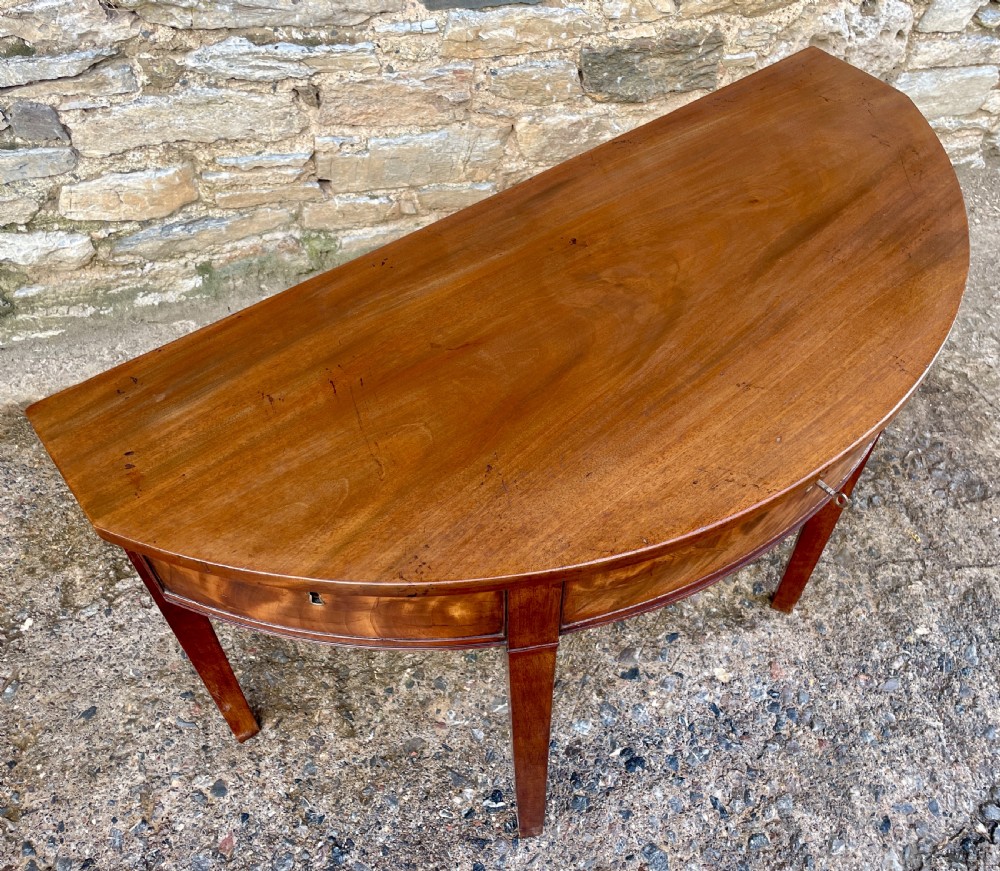 Georgian Mahogany Demi Lune Table with Drawer View XII