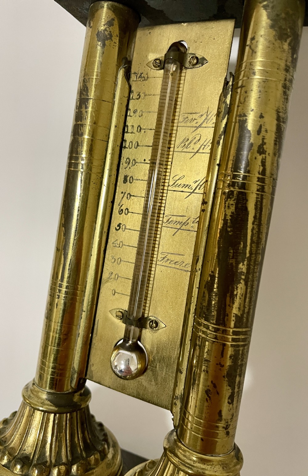 Antique Brass Desk Thermometer View X