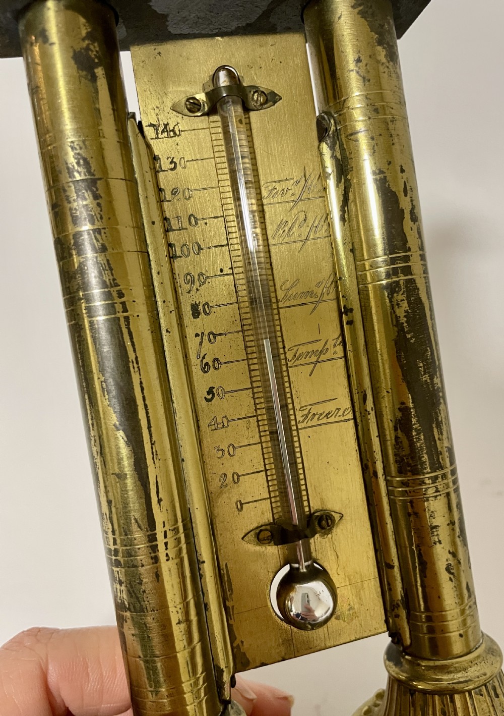 Antique Brass Desk Thermometer View XIV