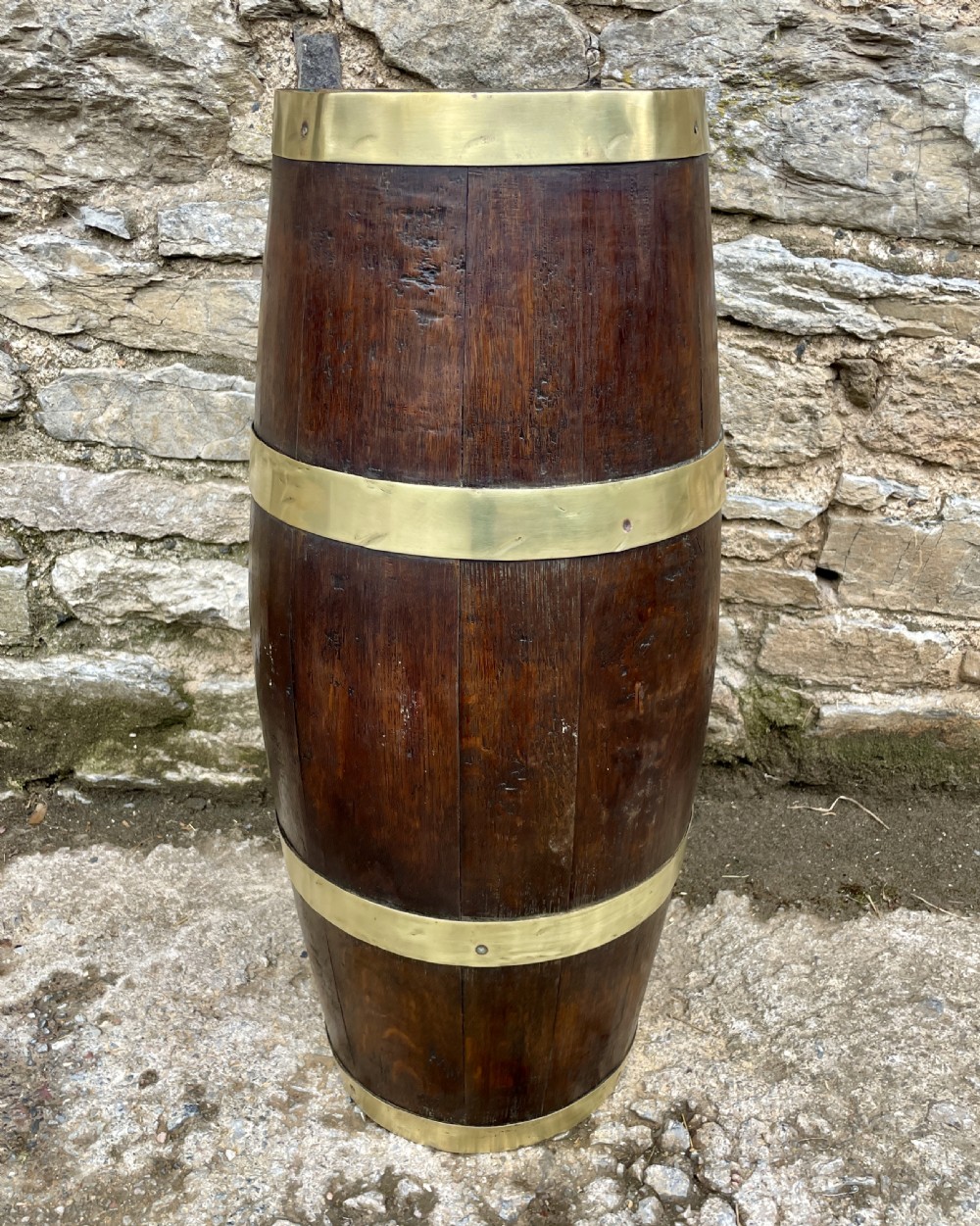 Antique Brass Bound Oak Barrel View V