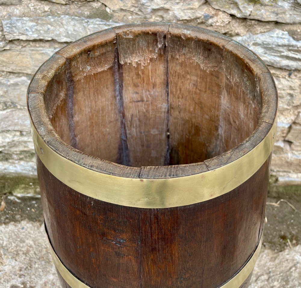 Antique Brass Bound Oak Barrel View X