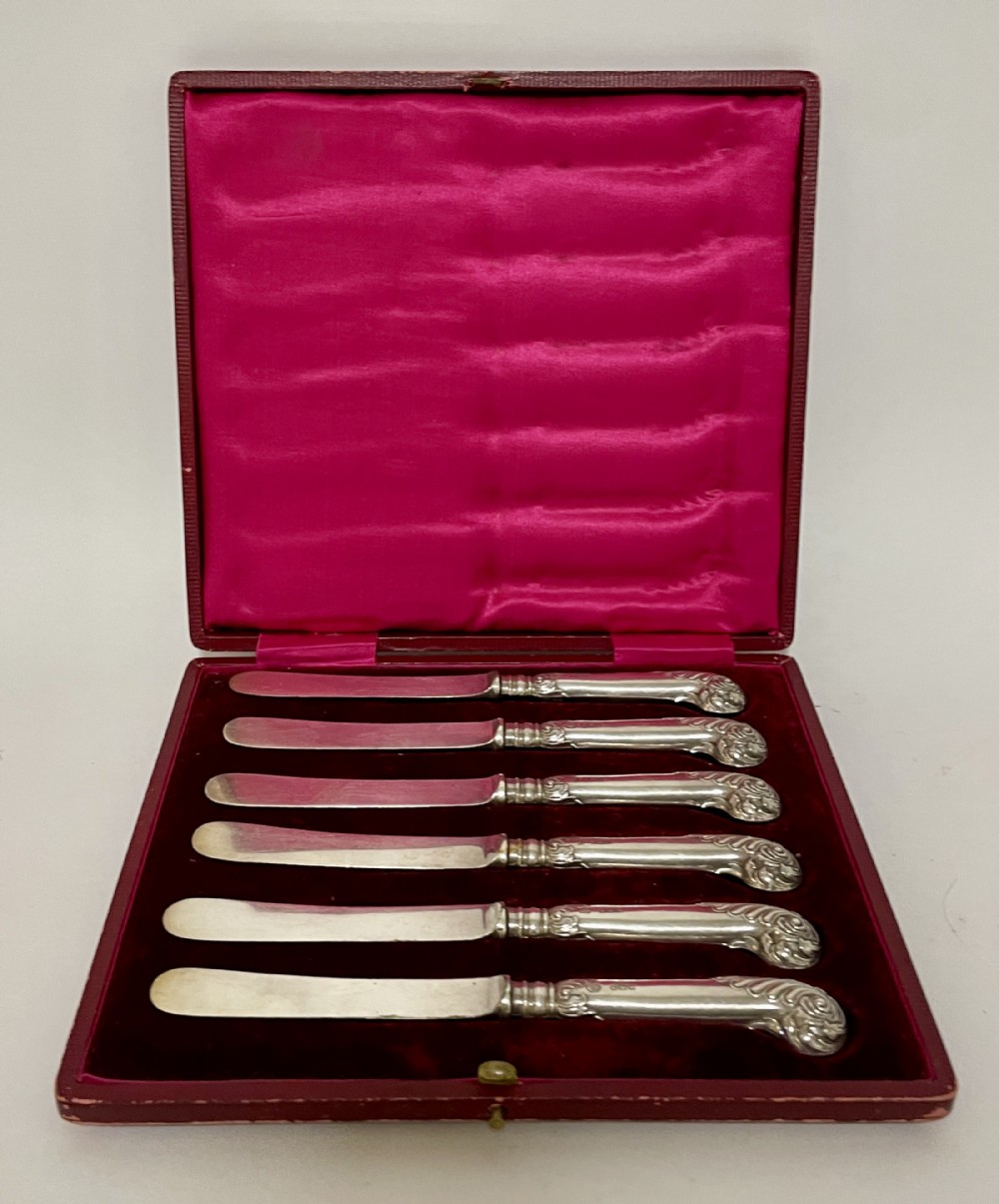 Set of Six Antique Silver Handled Butter Knives