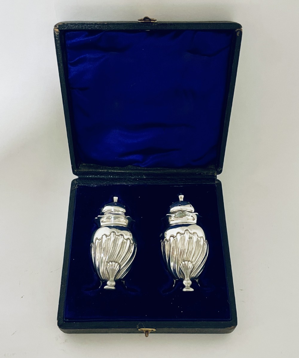 Pair of Victorian Silver Pepper Pots in Box