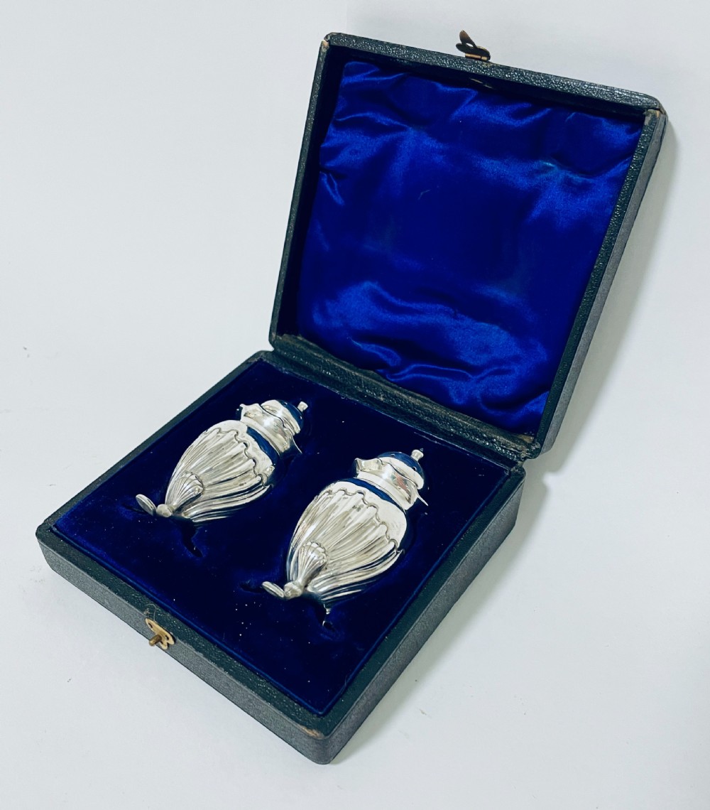 Pair of Victorian Silver Pepper Pots in Box View III