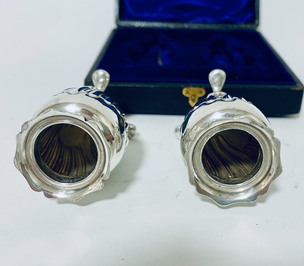 Pair of Victorian Silver Pepper Pots in Box View XI