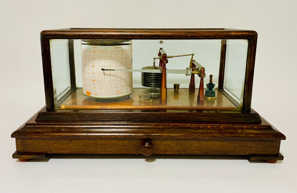 Antique Negretti & Zambra Oak Cased Barograph View II