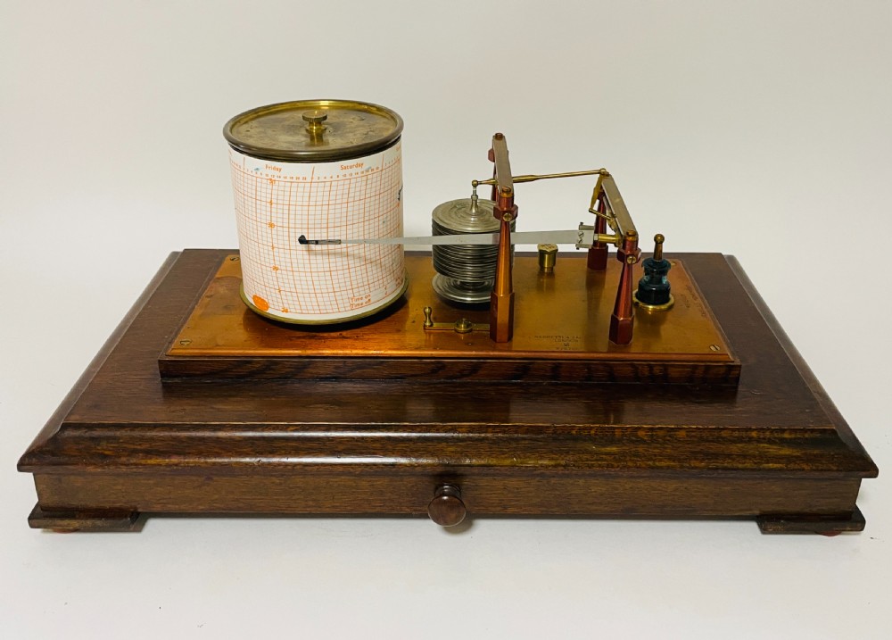 Antique Negretti & Zambra Oak Cased Barograph View III