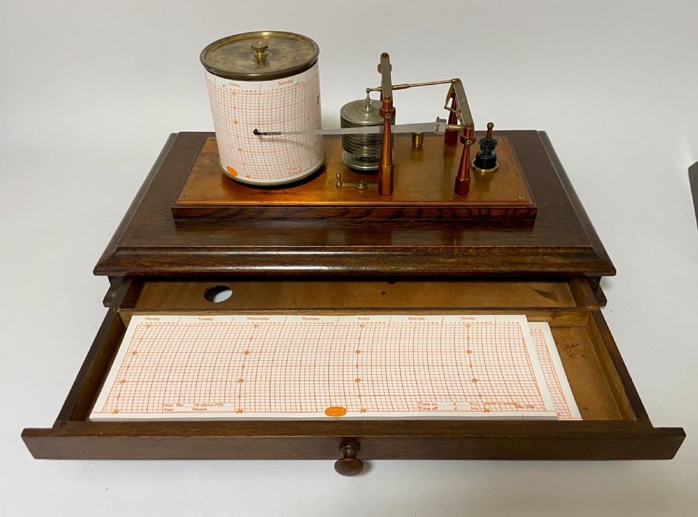 Antique Negretti & Zambra Oak Cased Barograph View VI