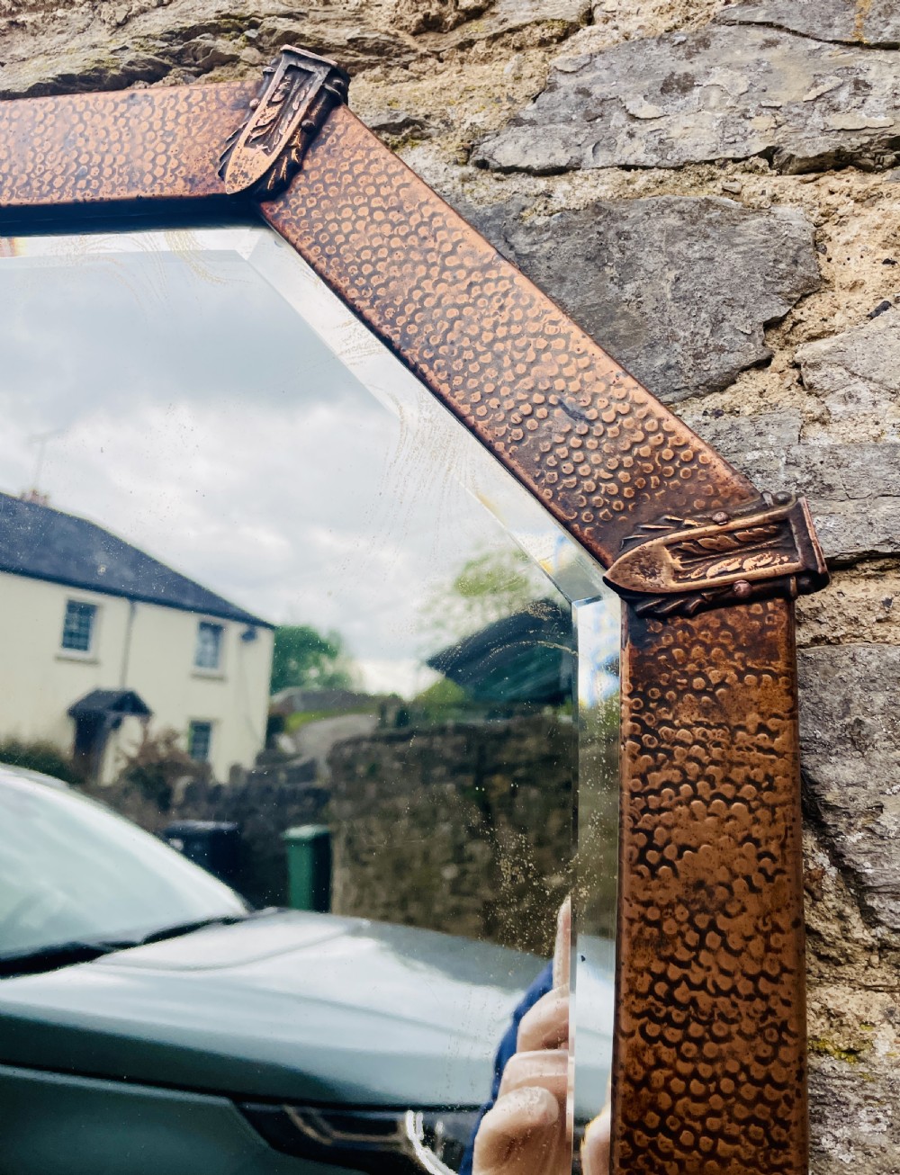 Arts and Crafts Hand Beaten Copper Mirror View VI
