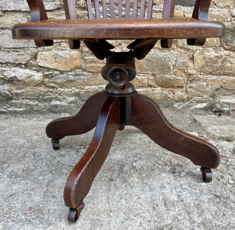 Antique Oak Swivel and Tilt Desk Chair View VII