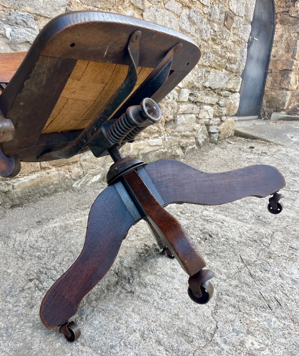 Antique Oak Swivel and Tilt Desk Chair View IX