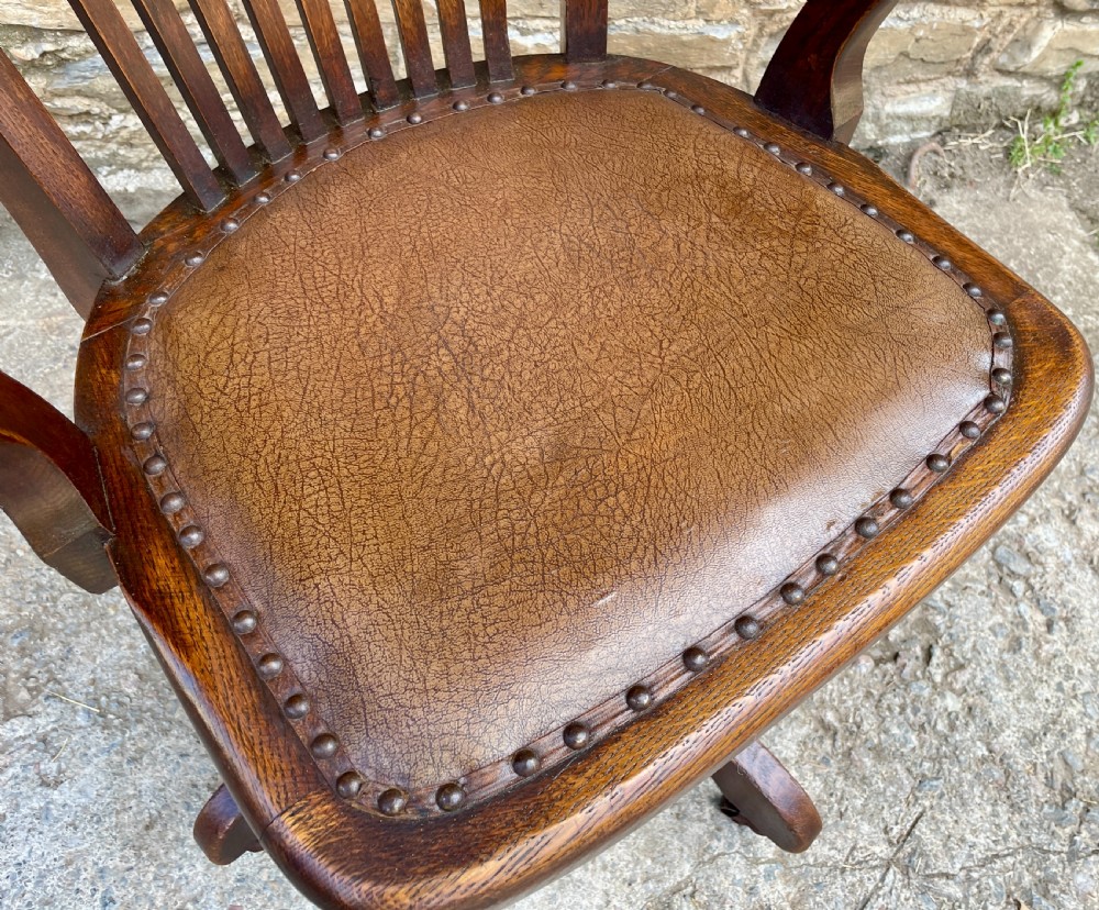 Antique Oak Swivel and Tilt Desk Chair View XI