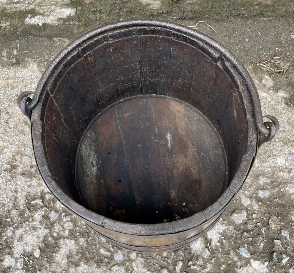 Large Antique Oak Coopered Bucket View III