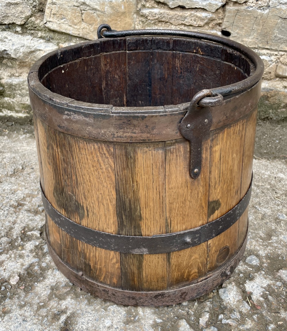 Large Antique Oak Coopered Bucket View IV