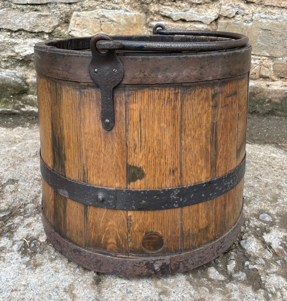 Large Antique Oak Coopered Bucket View V