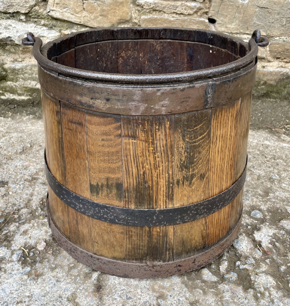 Large Antique Oak Coopered Bucket View VI
