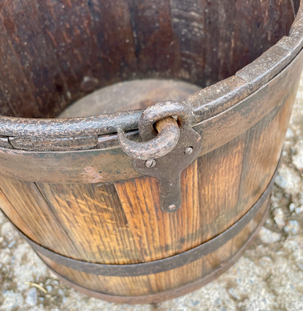 Large Antique Oak Coopered Bucket View VIII