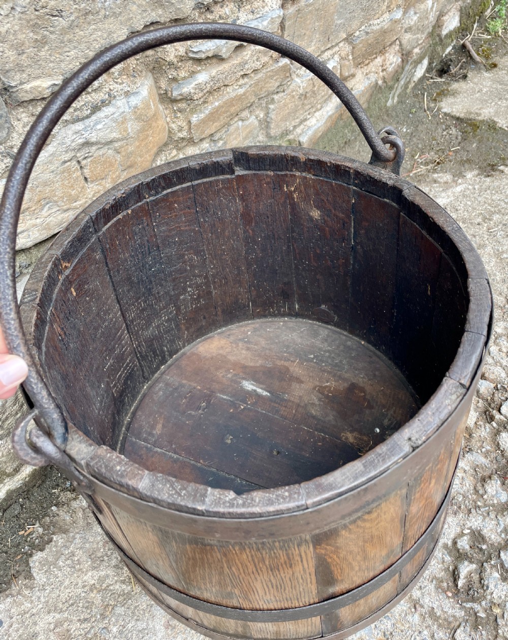 Large Antique Oak Coopered Bucket View IX