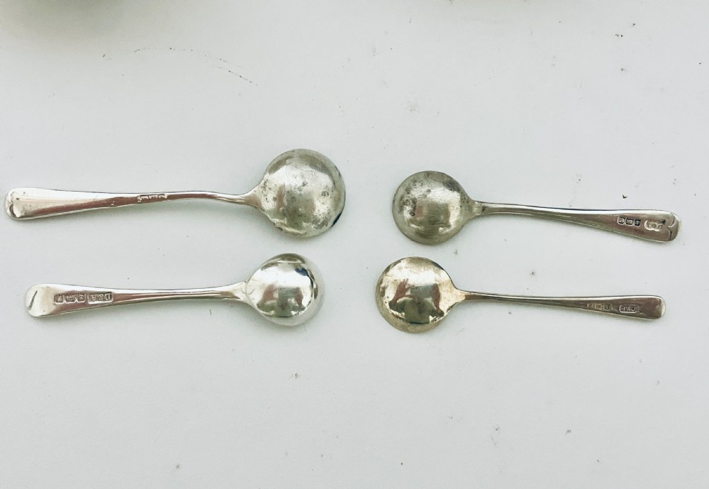 Box of Four Silver Salt Dishes with Spoons View X