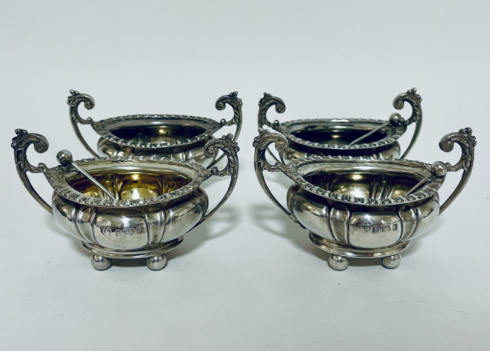 Set of Four Silver Salts and Spoons