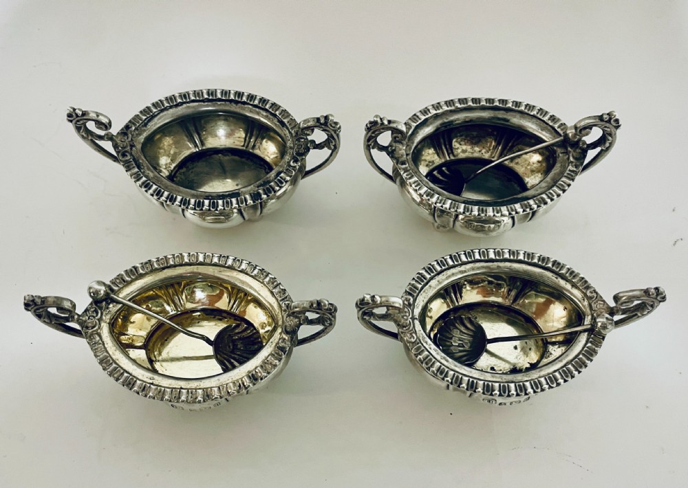 Set of Four Silver Salts and Spoons View II