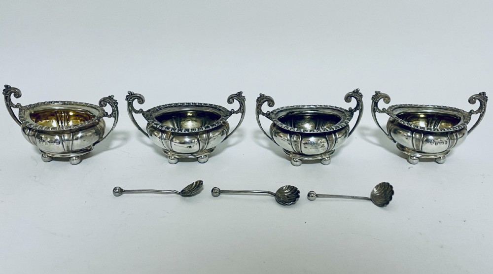 Set of Four Silver Salts and Spoons View V