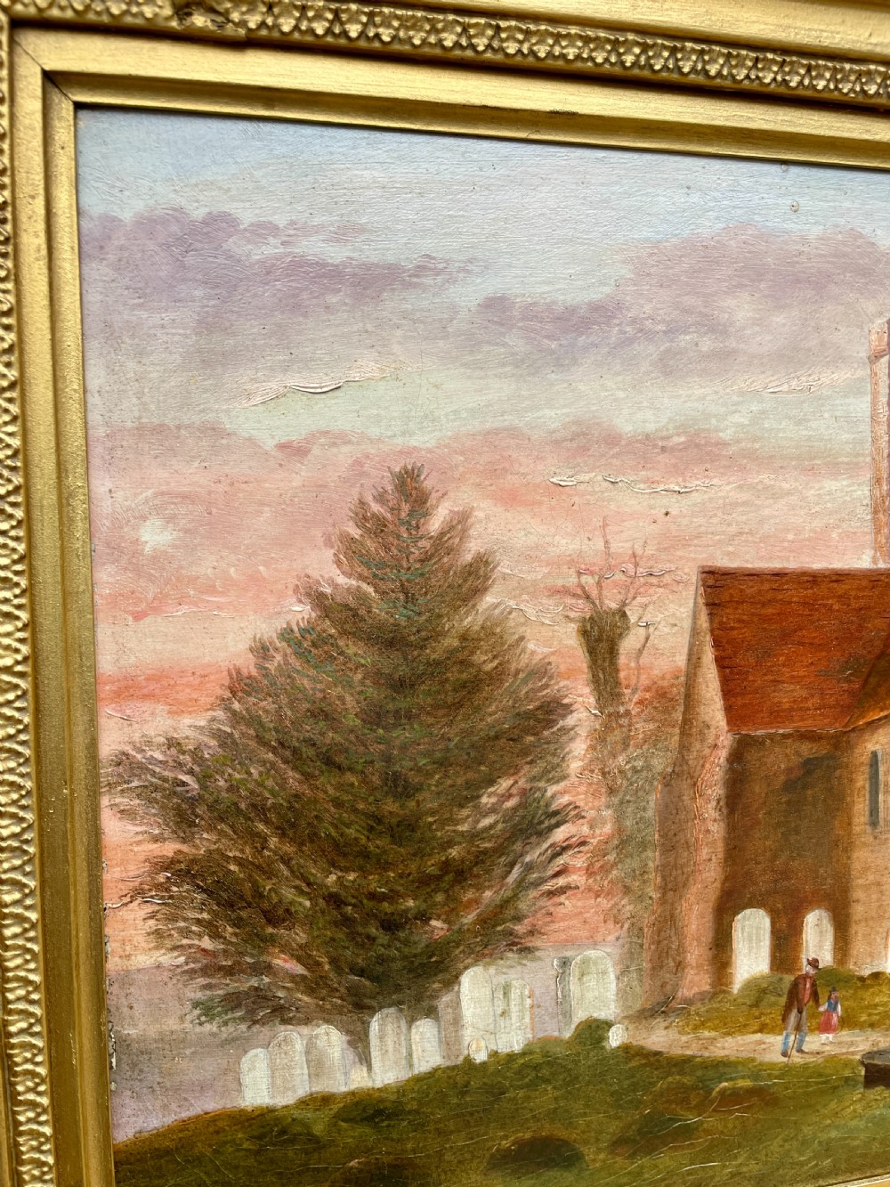 Oil on Board of Broughton-under-Blean Church by F.Baker 1869 View IV