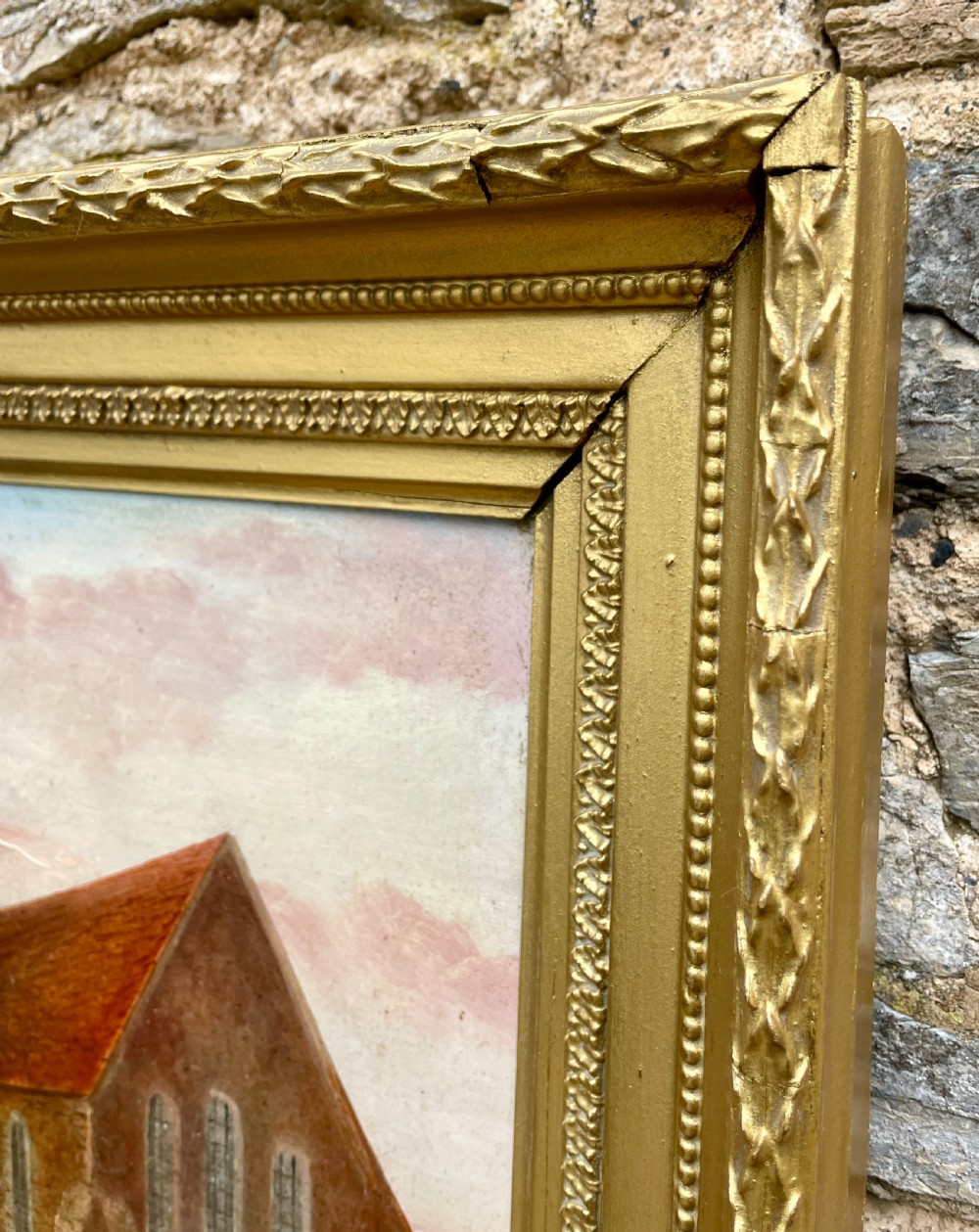Oil on Board of Broughton-under-Blean Church by F.Baker 1869 View IX